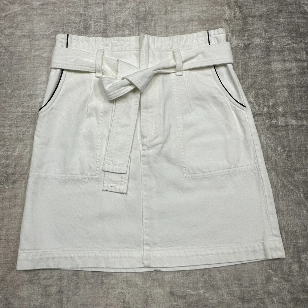 Rag & Bone‎ Skirt Womens 26 White Utility Mini Belted Cotton Tencel Minimalist